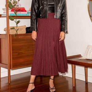 New Lulus Sparkly Burgundy Pleated Knit Midi Skirt